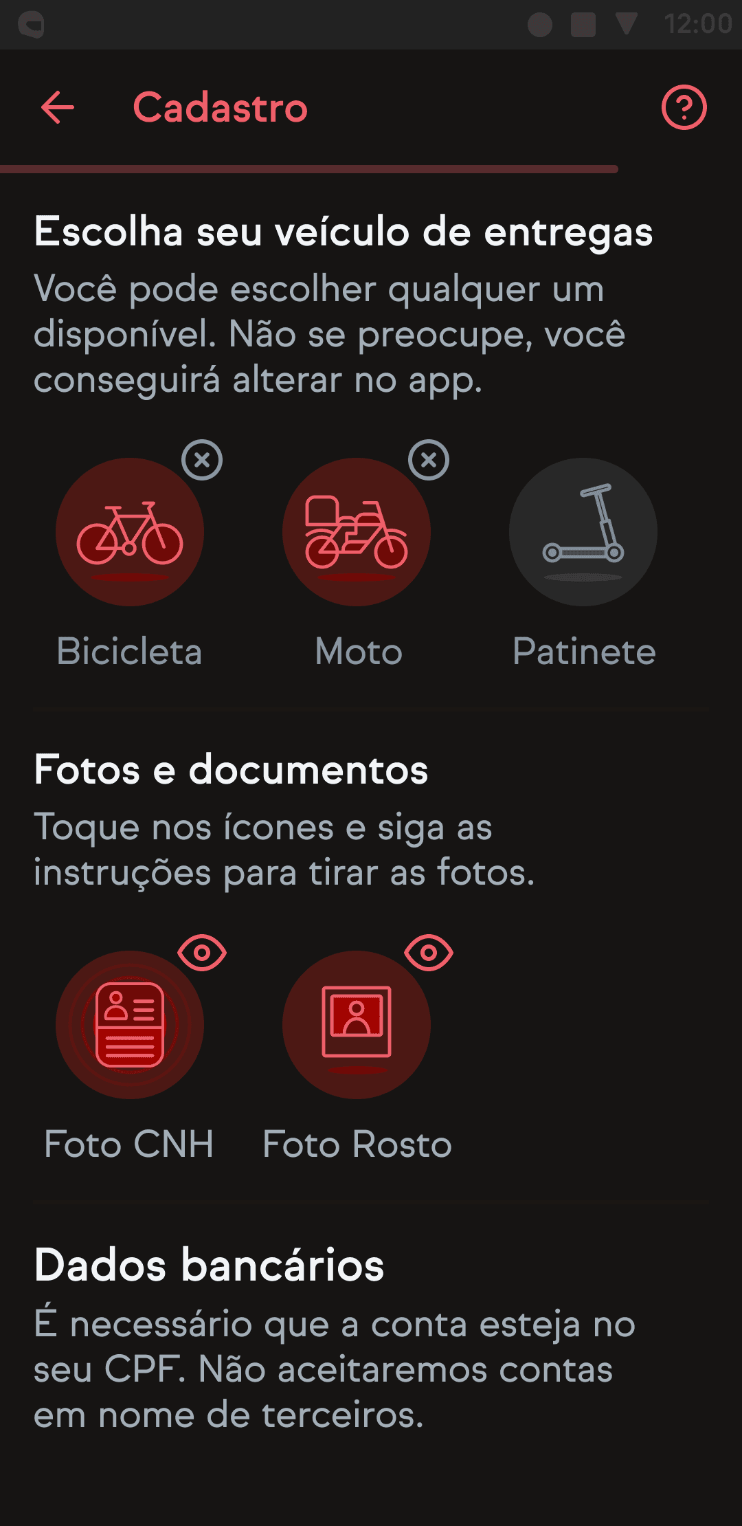 Home screen UI of the iFood para Entregadores app