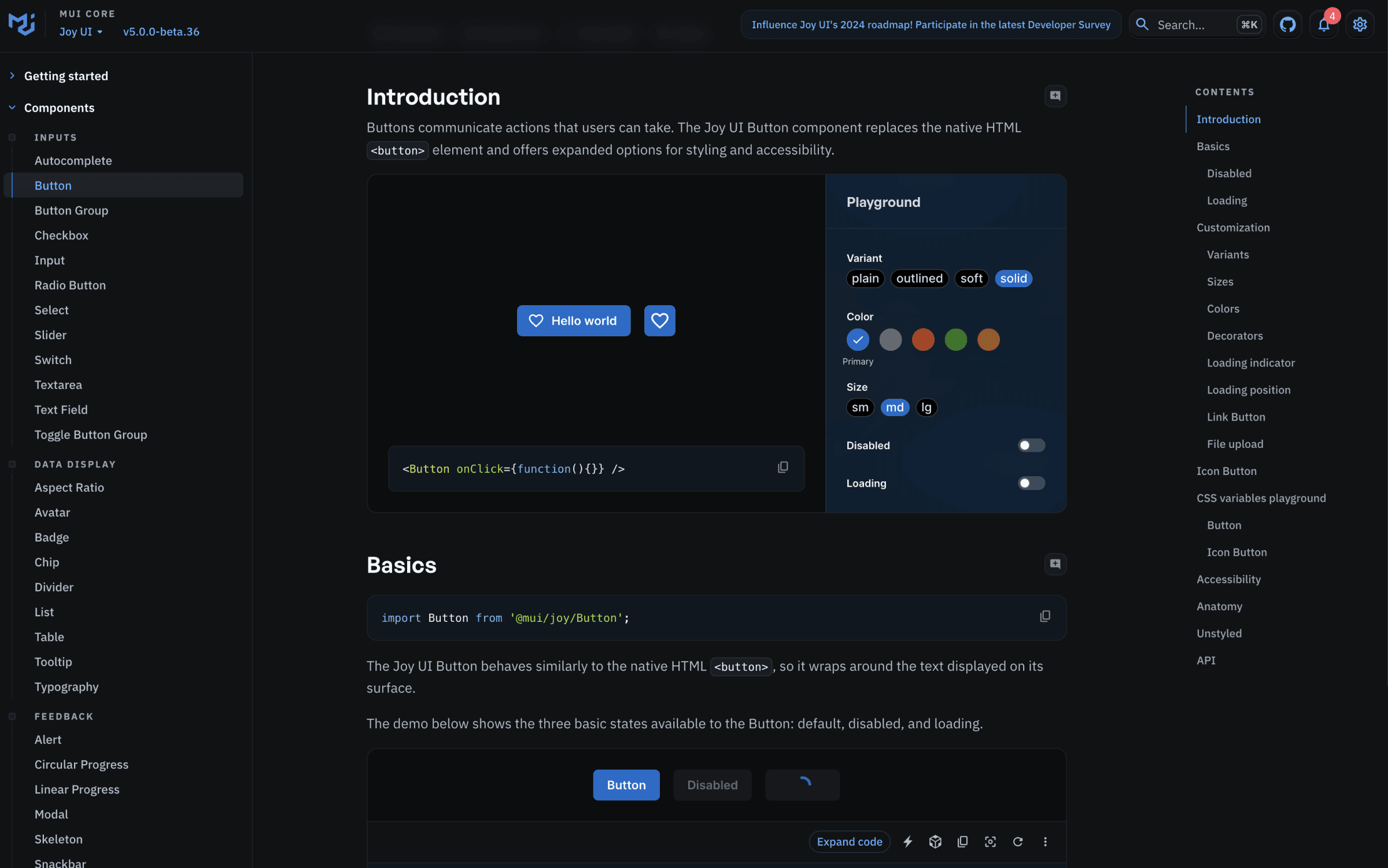 Screenshot of MUI's website